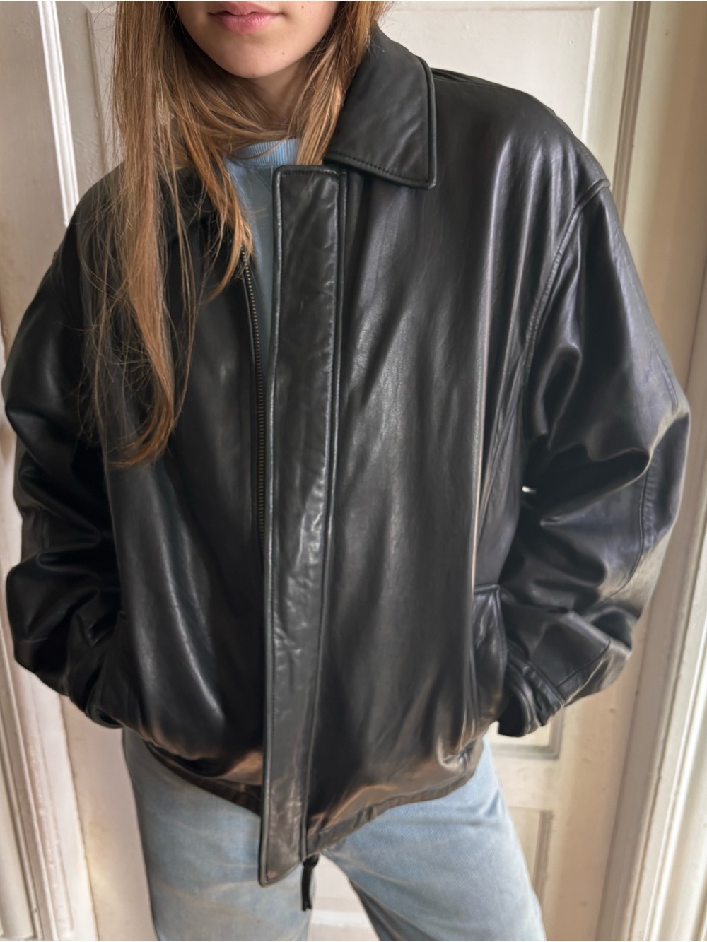Alfani Soft Black Leather
Zippered Bomber Jacket
S